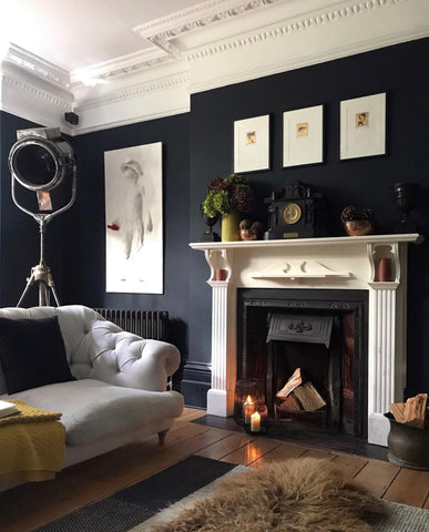 living room dark blue