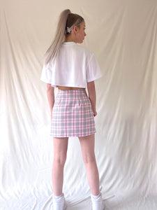 pink check print mini skirt