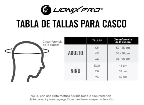 Tallas de cascos infantiles para patinaje Lionix Pro