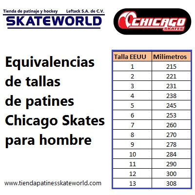 Equivalencias de tallas de patines Chicago Skates