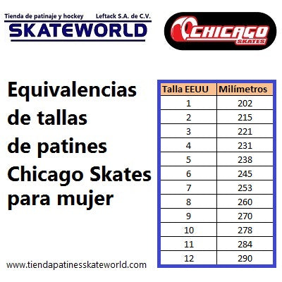 Equivalencias de tallas de patines Chicago Skates