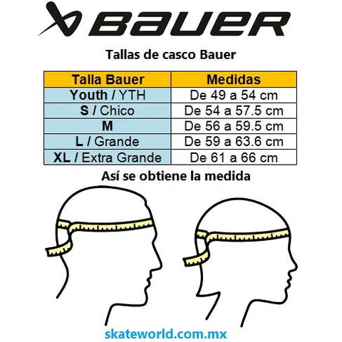 Equivalencia de tallas de cascos de Bauer en cm