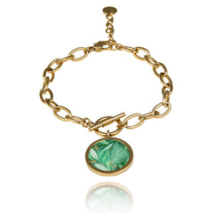 Bracelet doré médaillon vert