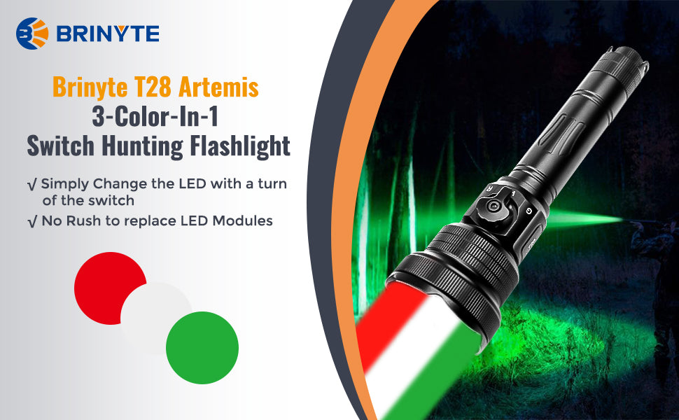 Brinyte T28 White/Red/Green Tri-color Night Hunting Light Kit