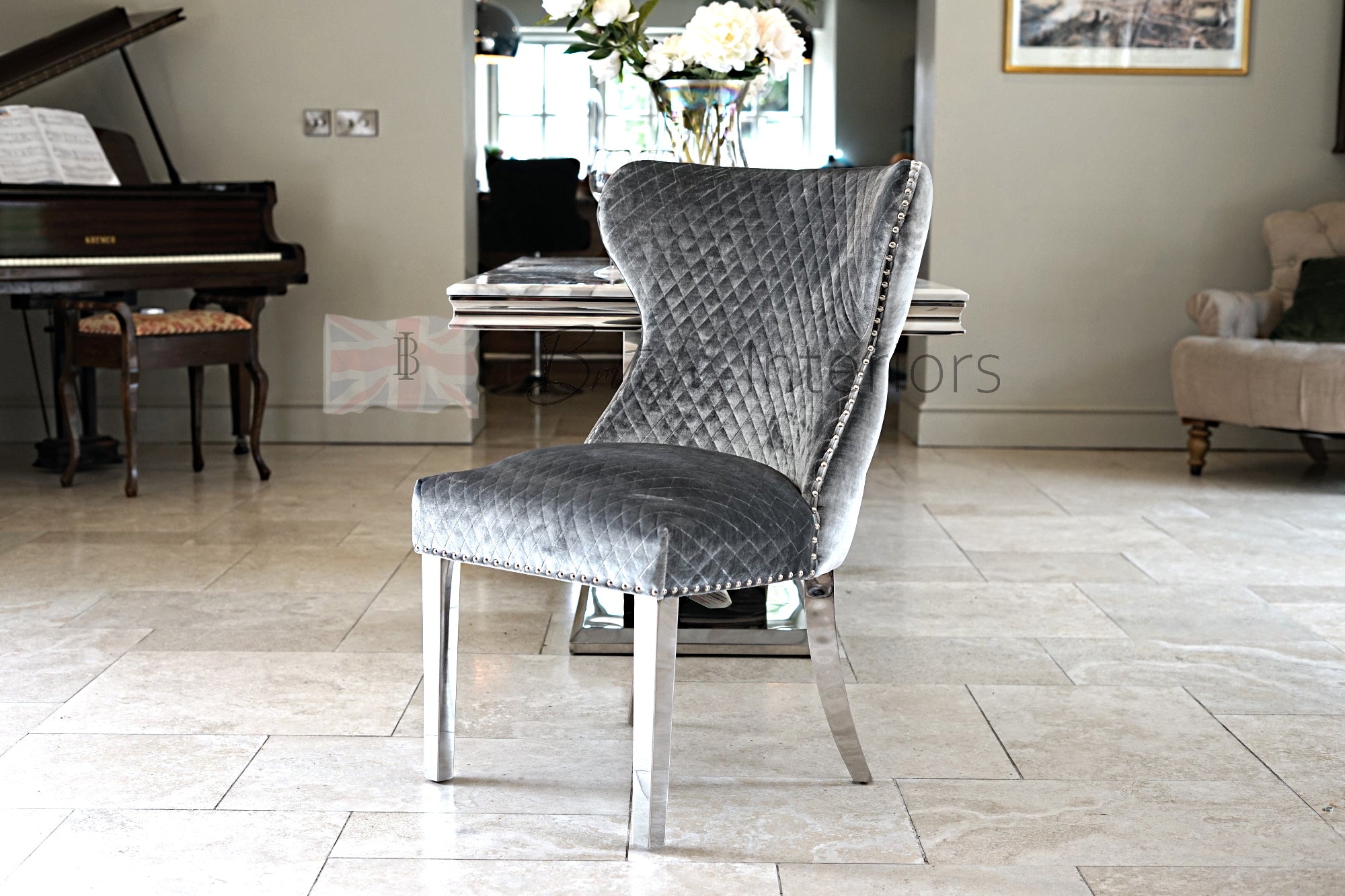 The Arianna Grey Marble Dining Set With Luxury Lewis Deep ...