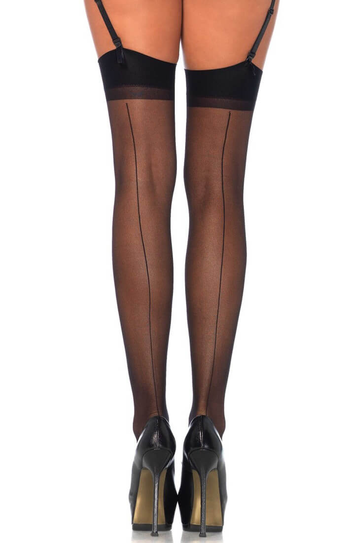 Black stockings with back seam