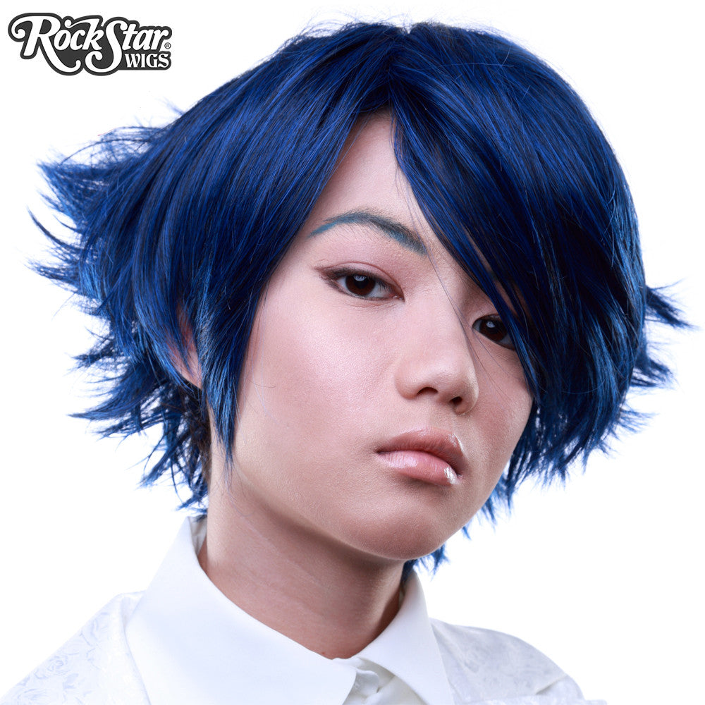 short blue cosplay wig
