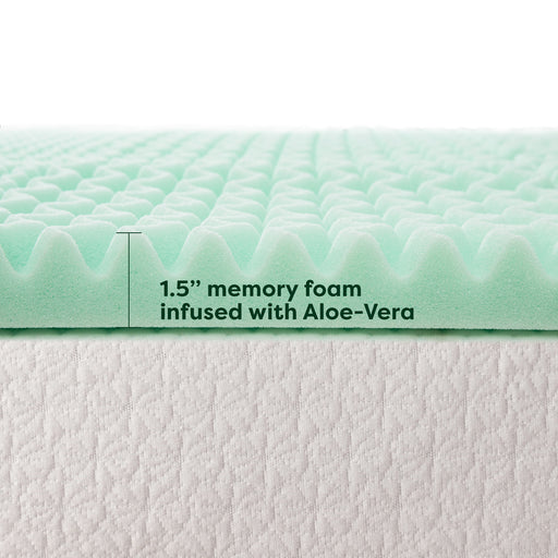 Mellow 1.5 inch 5-Zone Memory Foam Mattress Topper, Calming Aloe Infusion, Short Queen