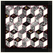 full size illustration of bespoke, luxury Elwyn New York silk scarf. This geometric crazy quilt print is a vintage-modern depiction of the year 2020 filled with digital embroidery and lace of years past