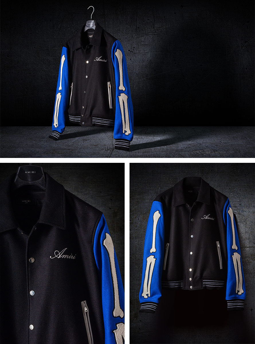 Amiri Black & Blue Bones Varsity Jacket