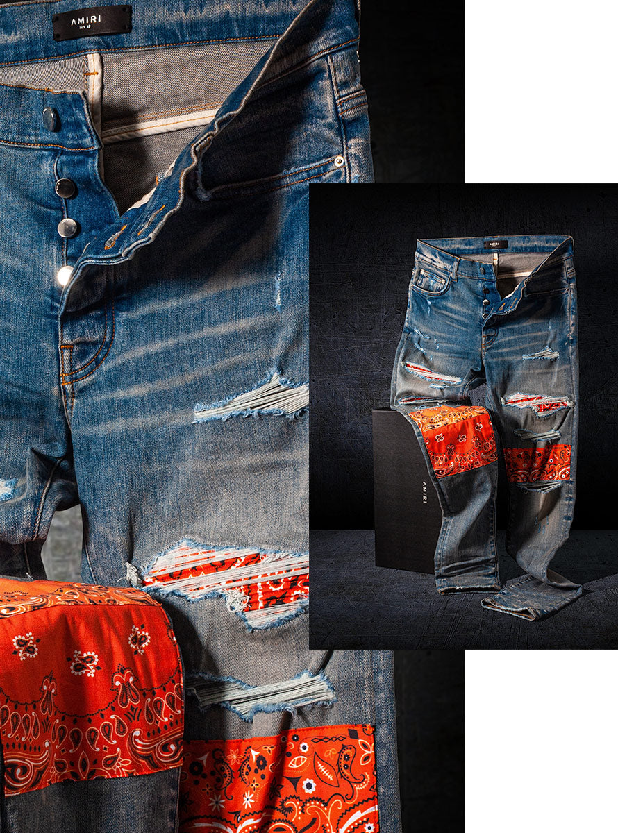 Amiri Vintage Bandana Artpatch Clay Indigo Jeans