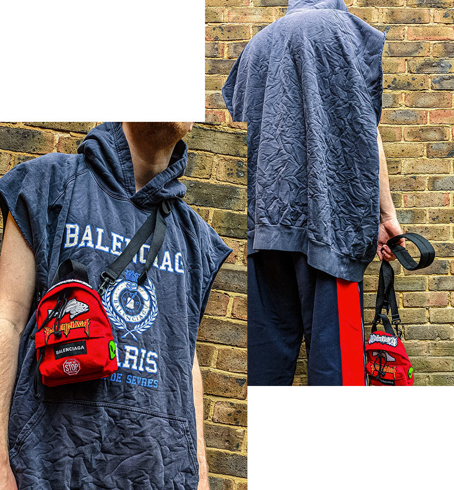 Balenciaga Blue Raw Cut Oversized Sleeveless Hoodie