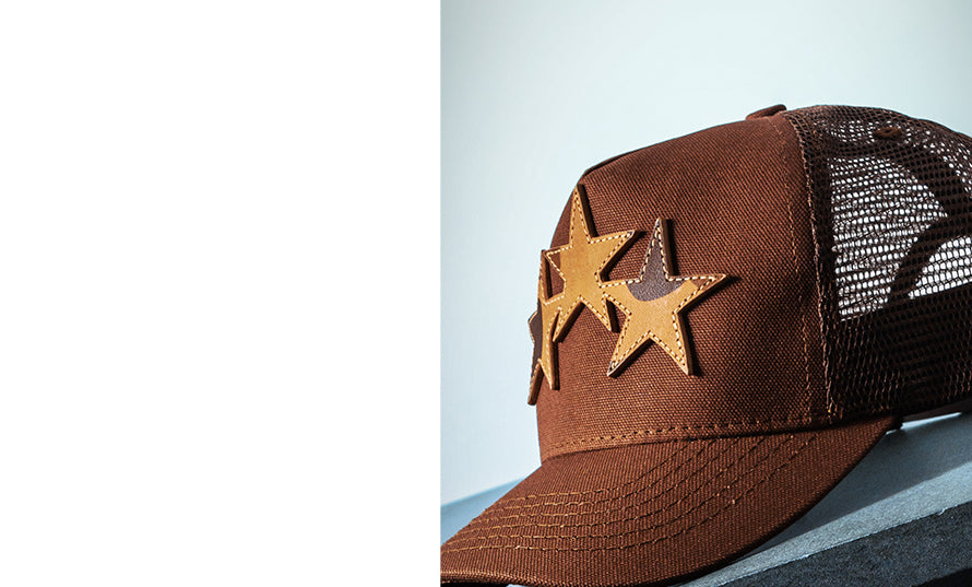 Amiri Brown Three Star Trucker Hat