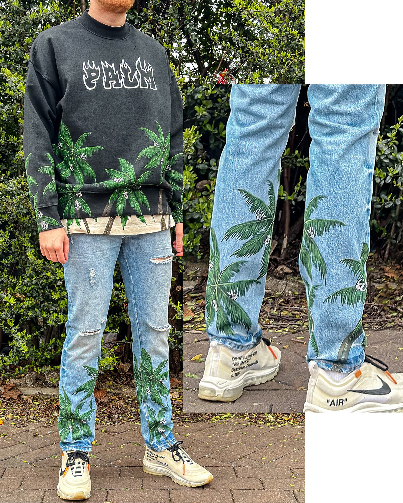 Palm Angels Light Blue Palms Print Jeans