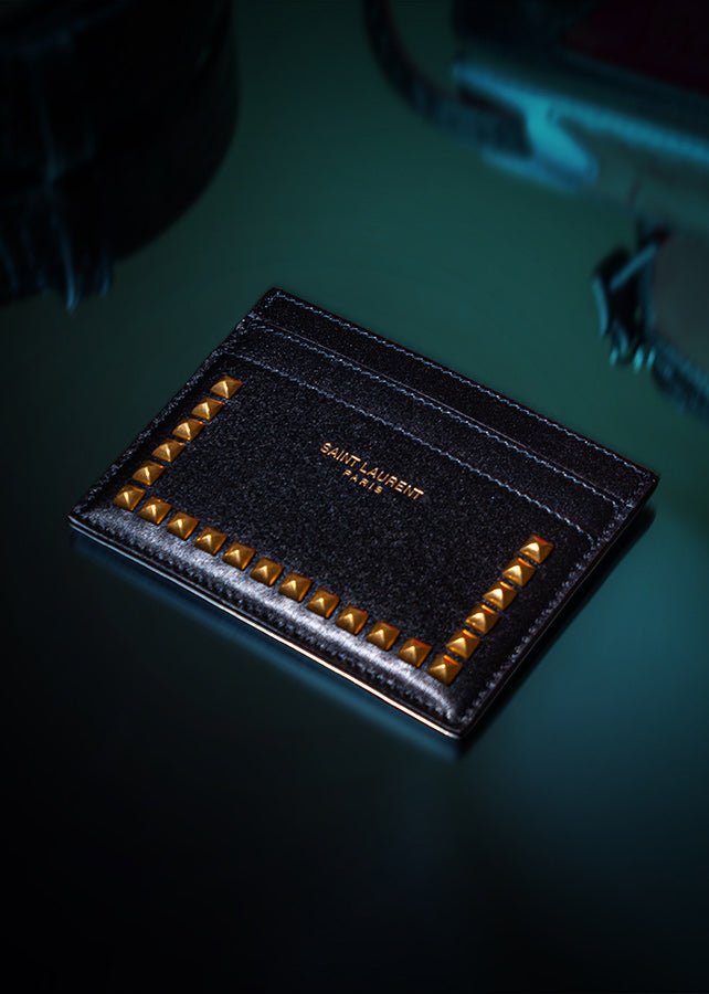 Saint Laurent Black Studded Leather Card Holder