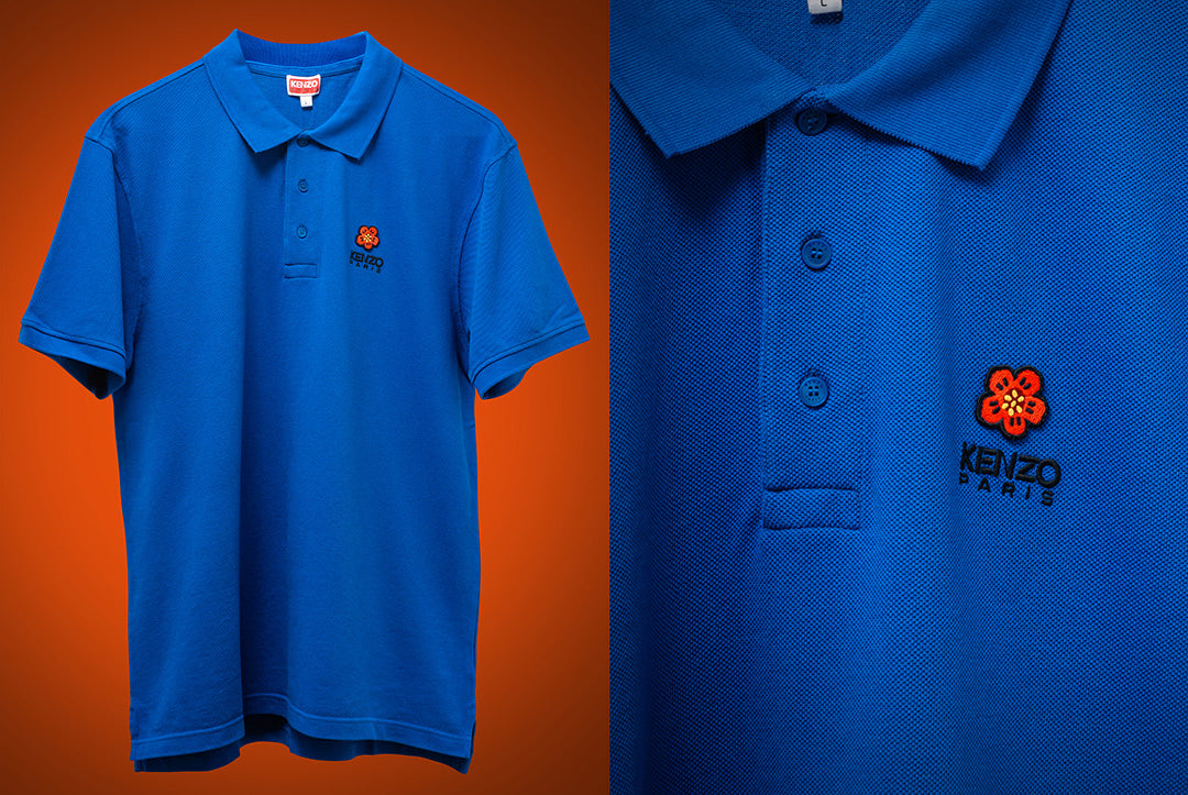 Kenzo Blue 'Boke Flower' Crest Polo T-Shirt