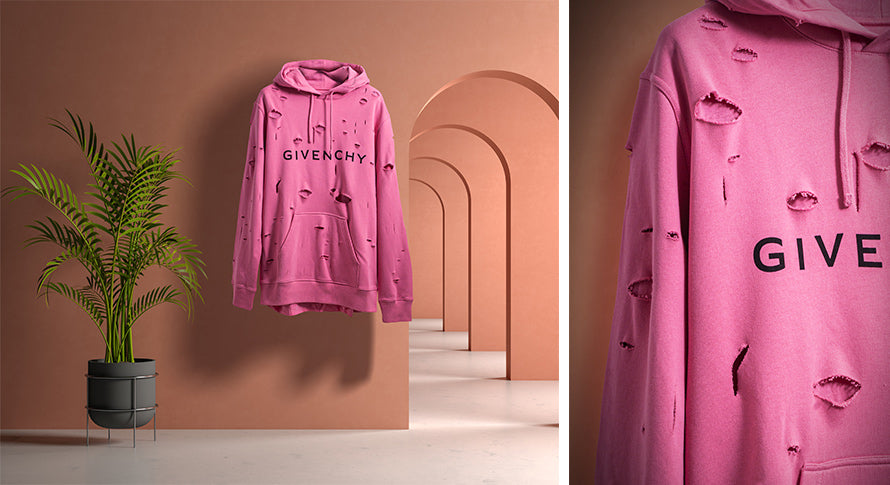 Givenchy Pink Archetype Logo Destroyed Hoodie