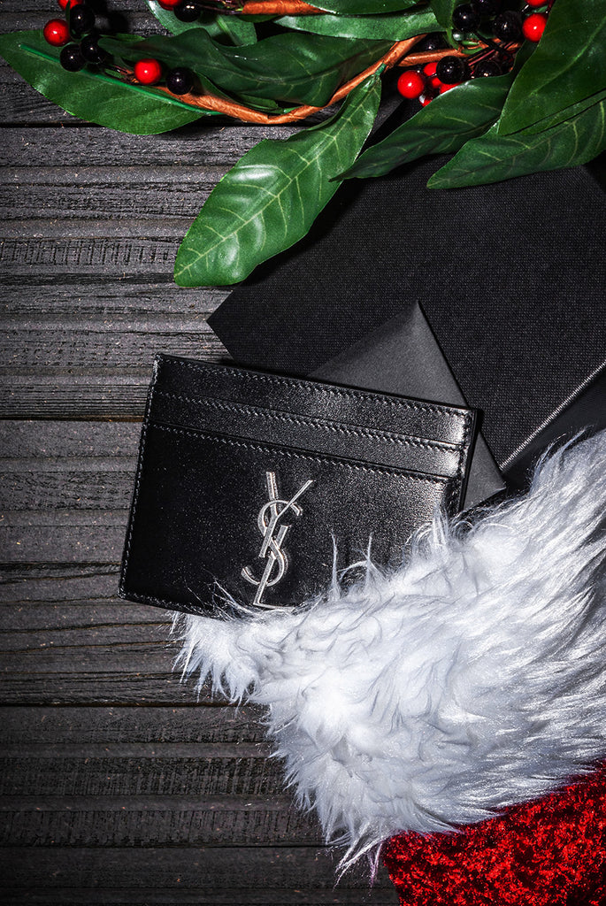 Saint Laurent Black Cassandre Leather Card Holder