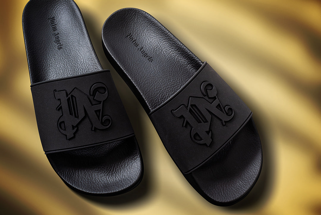 Palm Angels Black PA Monogram Slide Sandals