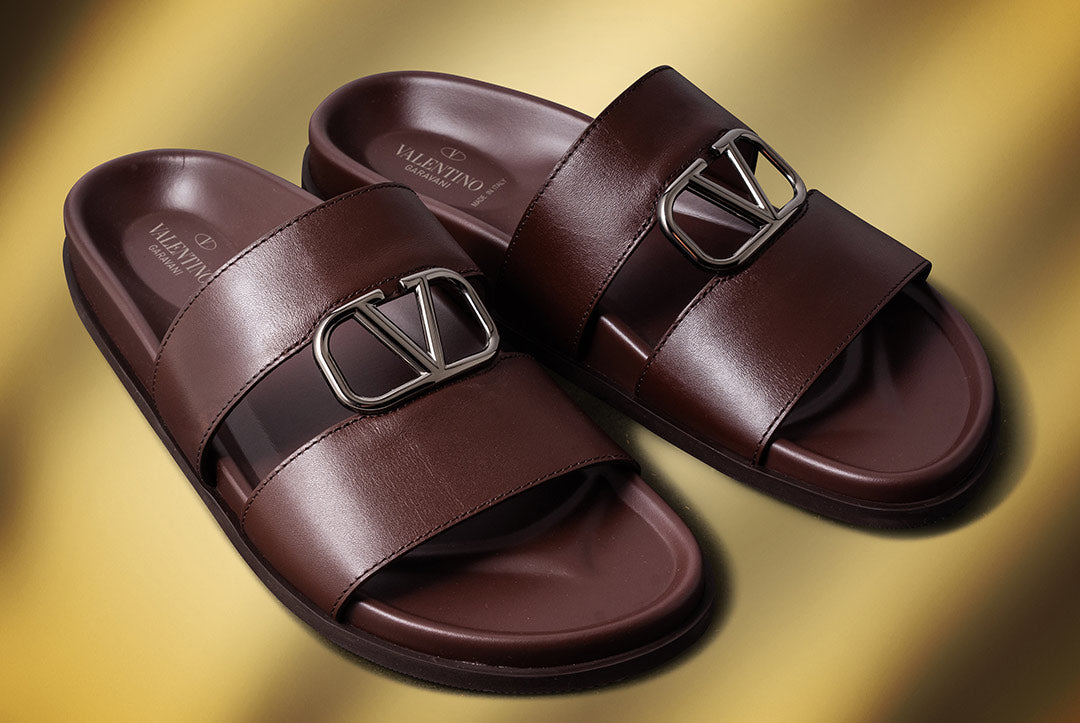 Valentino Garavani Brown VLogo Slide Sandals