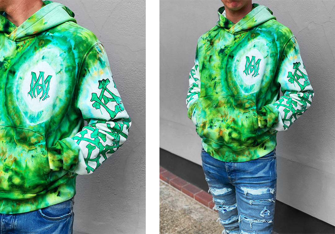 Amiri Green Tie Dye Bones Hoodie