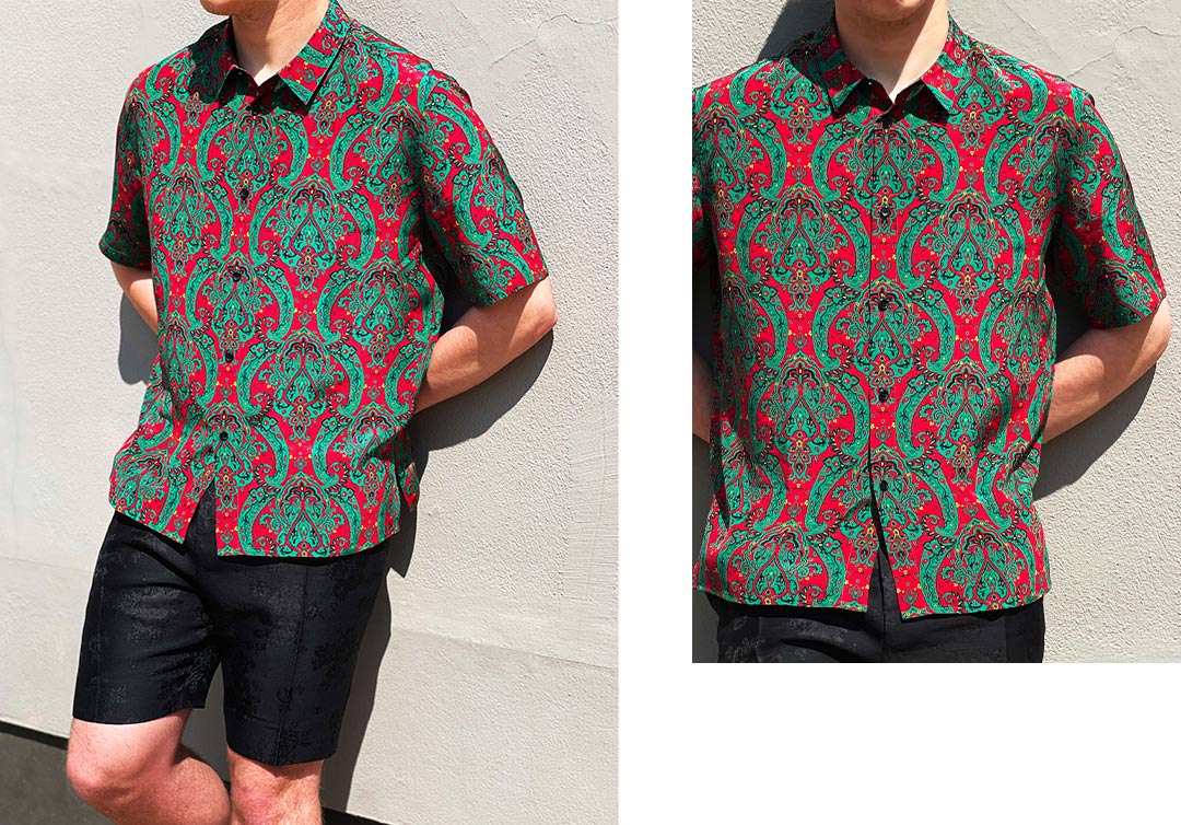 Saint Laurent Green & Red Paisley Print Short Sleeve Shirt