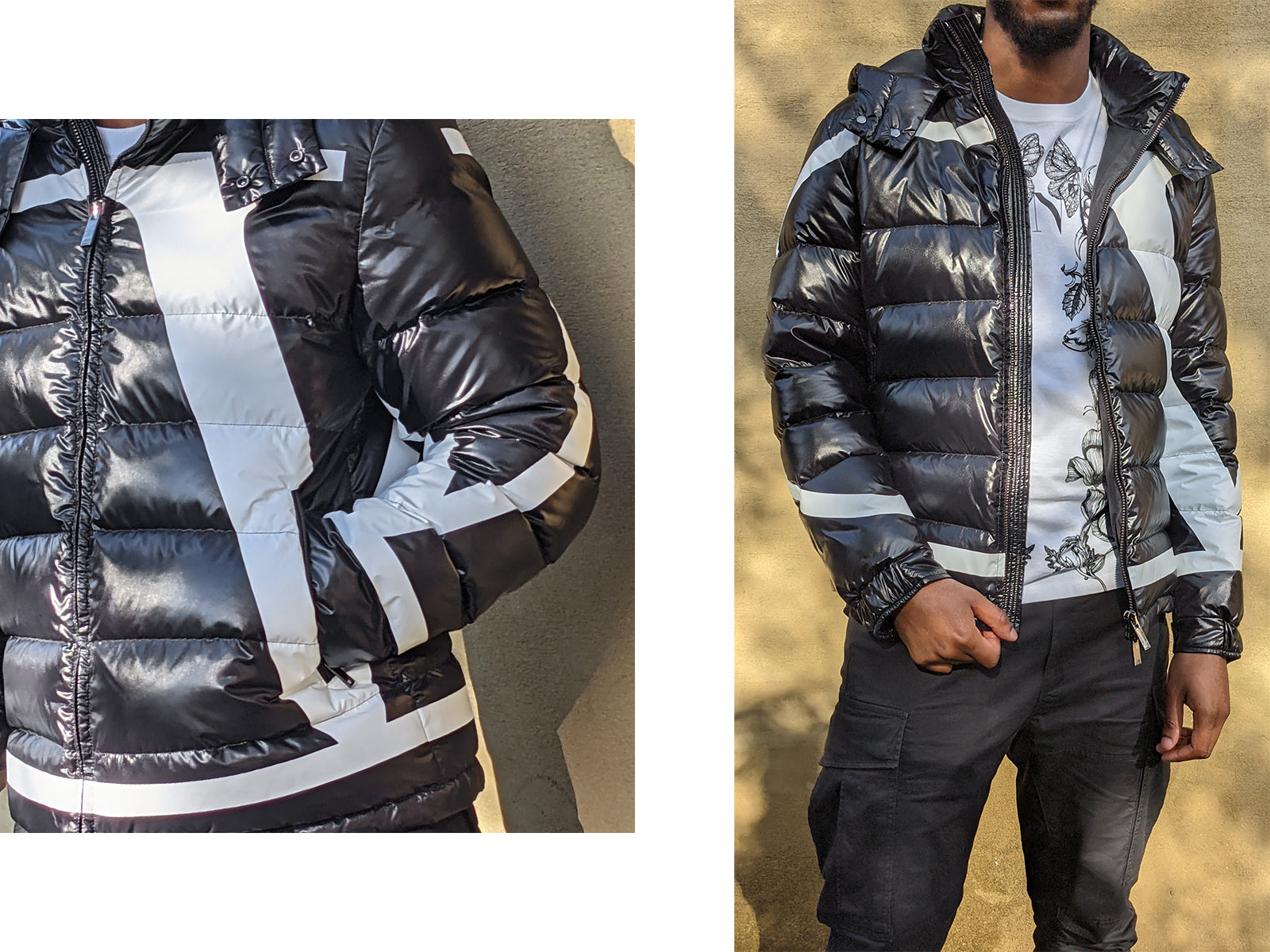 Valentino Black VLogo Print Nylon Puffer Jacket
