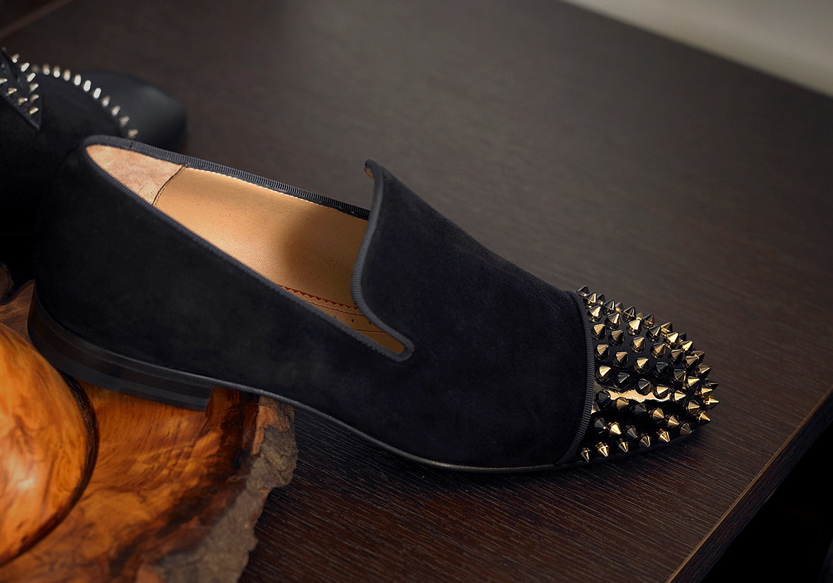 Christian Louboutin Spooky Suede Leather Spikes Loafers<