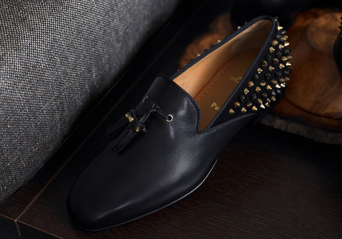 Christian Louboutin Tassilo Flat Calf & Suede Spikes Loafers