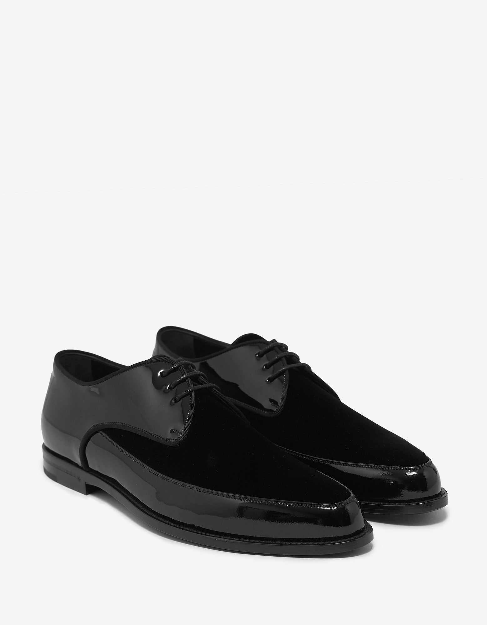 Saint Laurent Black Patent & Suede Leather Derby Shoes – ZOOFASHIONS.COM
