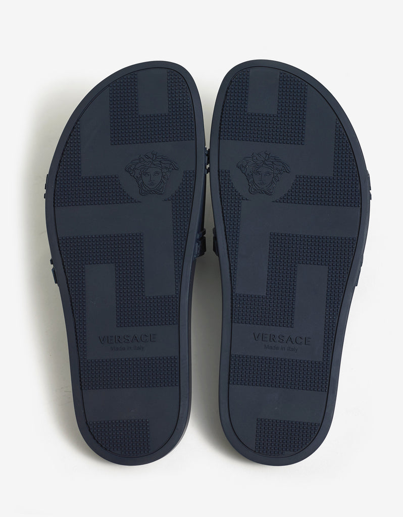 Versace Navy Blue Medusa Embossed Slide Sandals – ZOOFASHIONS.COM