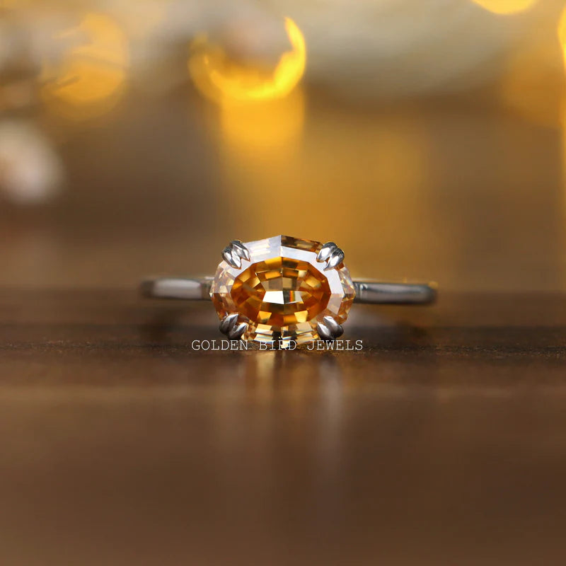 3.00 Brown champagne chocolate shade moissanite solitaire ring in double prong settings