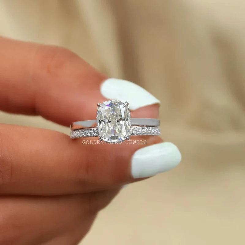 Cushion cut moissanite bridal wedding ring set for women in white gold
