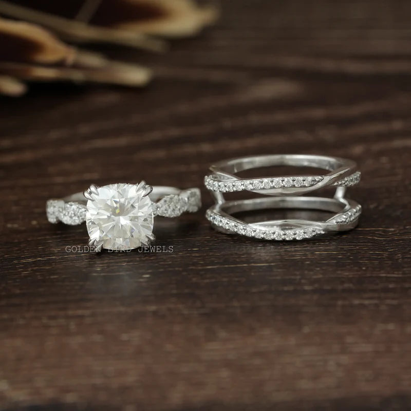 2.65 carat weight cushion cut moissanite bridal engagement and wedding ring set