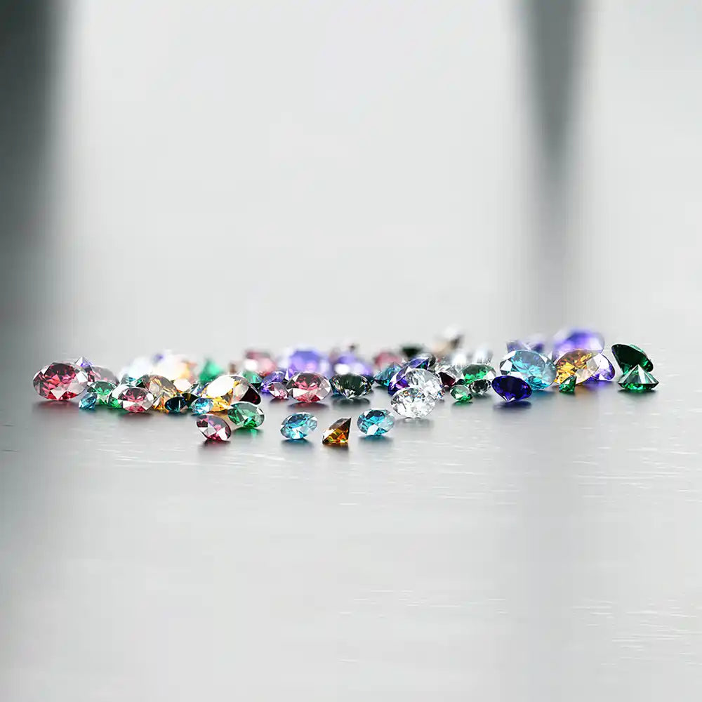 Diamond alternatives stones in fancy colors and shape variations