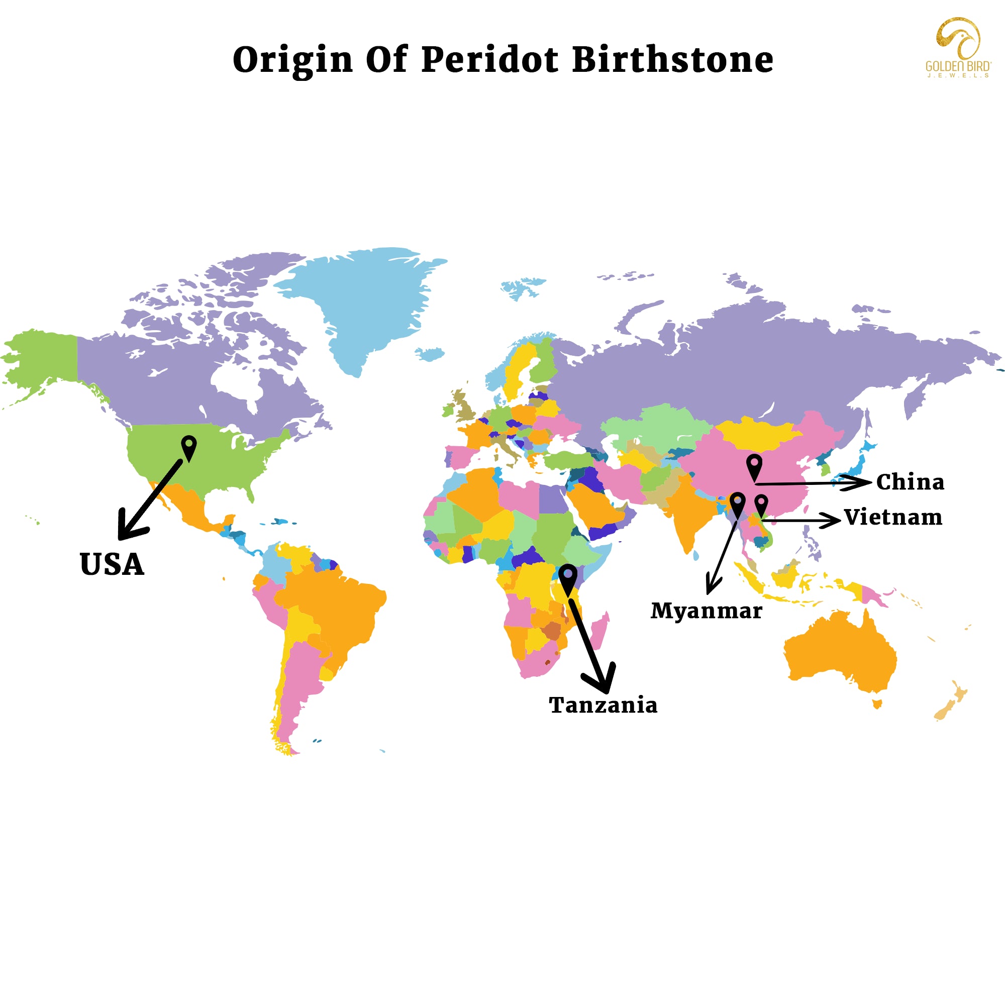 August month's peridot birthstone countries of origin worldwide