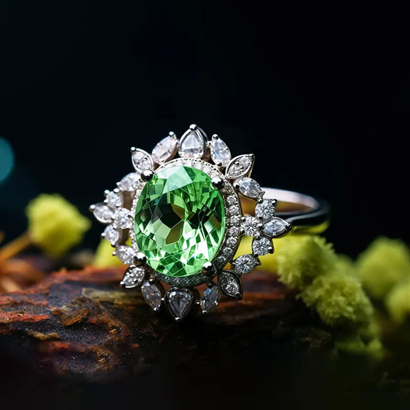 Peridot gemstone in white gold ring for engagement and wedding present