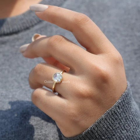 [Wearing on hand a beautiful Rose Cut Round Moissanite Engagement Ring] - [Golden Bird Jewel]