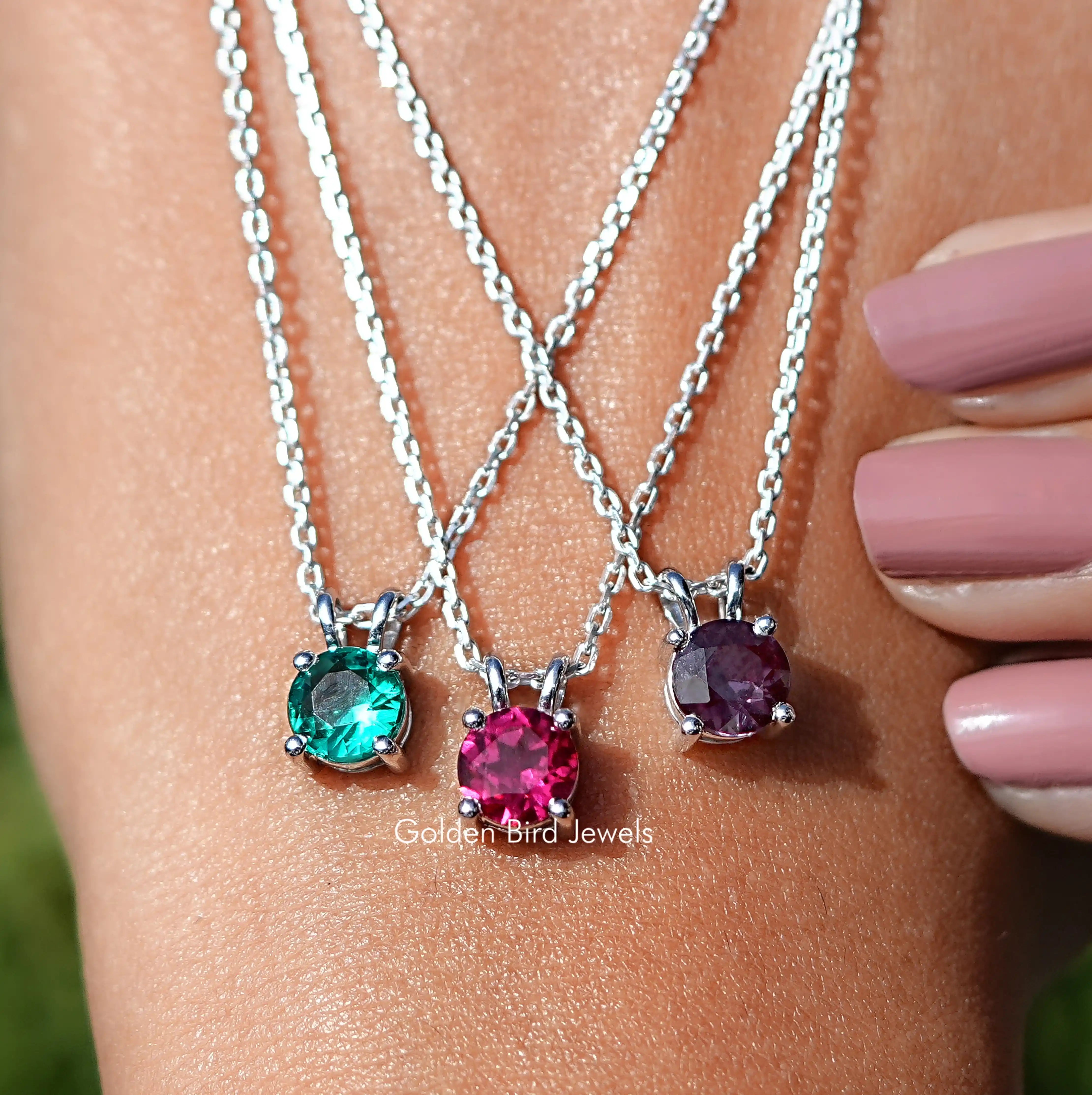 Round Cut Gemstone Solitaire Pendant