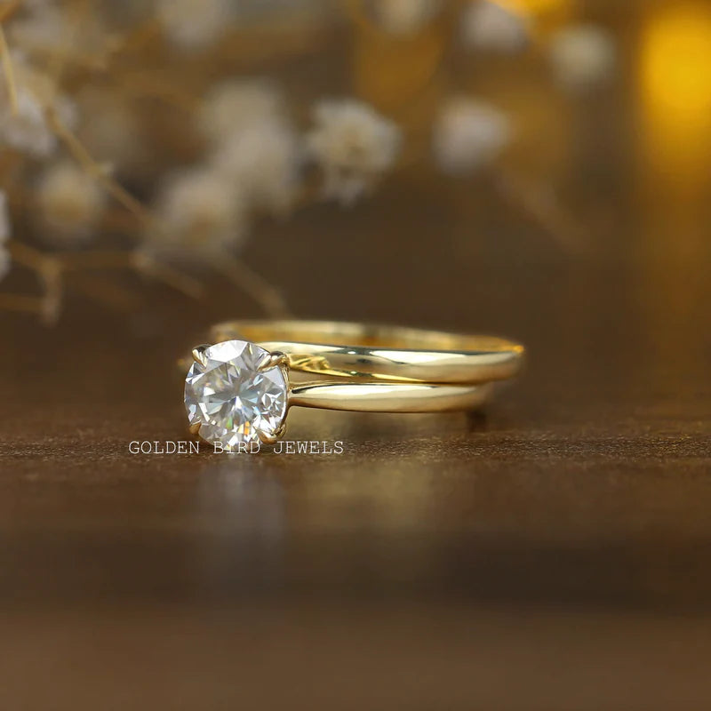 1 carat round brilliant cut Moissanite bridal ring set yellow gold