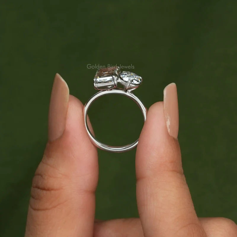 Elongated radiant and round brilliant cut engagement ring with best appearance