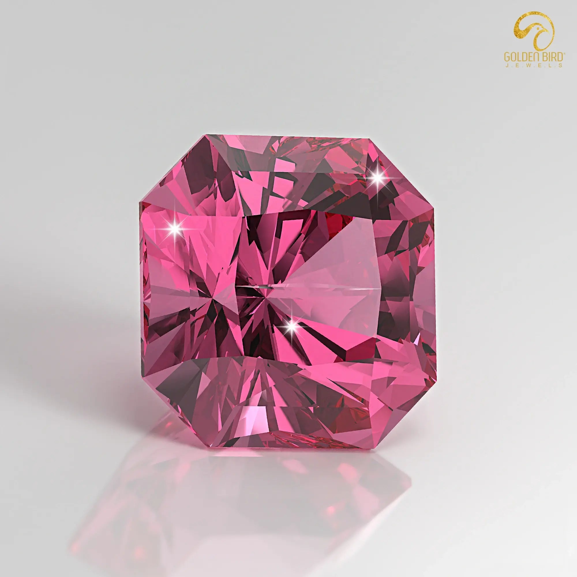 Square pink colored spinel gemstone with a brilliance