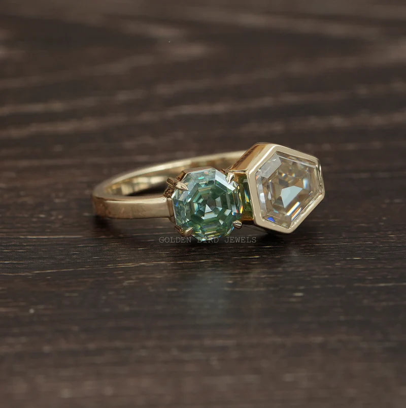 Blue green octagon and shield cut vintage ring