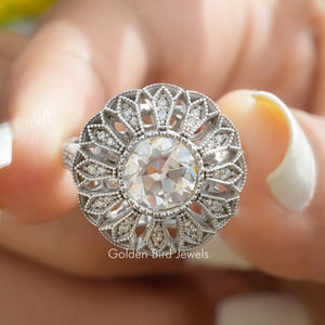 Old European Round Cut Floral Style Vintage Ring - goldenbirdjewels