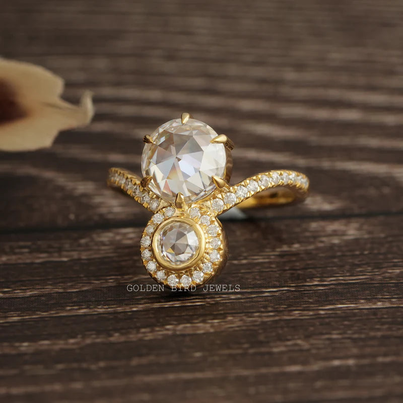 Rose cut Moissanite vintage ring for Christmas jewelry proposal to loved one in yellow gold material