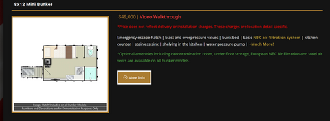 how much does a doomsday preppers bunker cost?