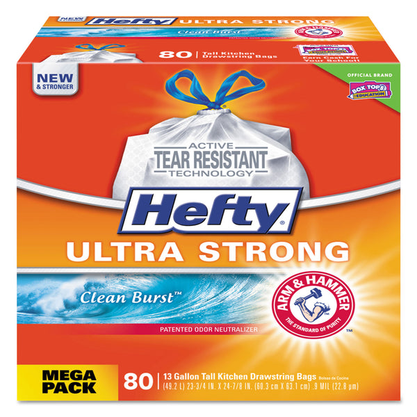 Hefty Tall Kitchen Bags, Drawstring, Ultra Strong, 13 Gallon, Blackout, Scent Free - 40 bags