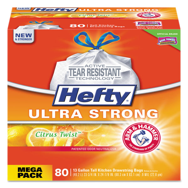 Hefty Ultra Strong Tall Kitchen Trash Bags, 13 Gallon Citrus Twist Scent, 80 Count (Pack of 1), White