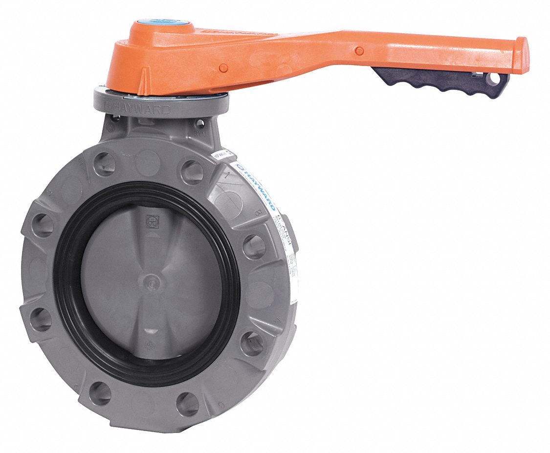 Hayward Wafer-Style Butterfly Valve, PVC, 150 psi, 3 in Pipe Size