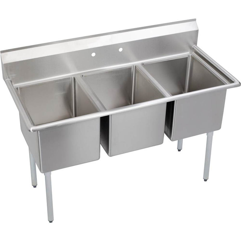 Elkay 3C18X24-0X Standard Scullery Sink, 3-Compartment 12" Deep Bowl(s), No Drainboards, 63 (L) X 29.75 (W) X 46.75 (H) Over All